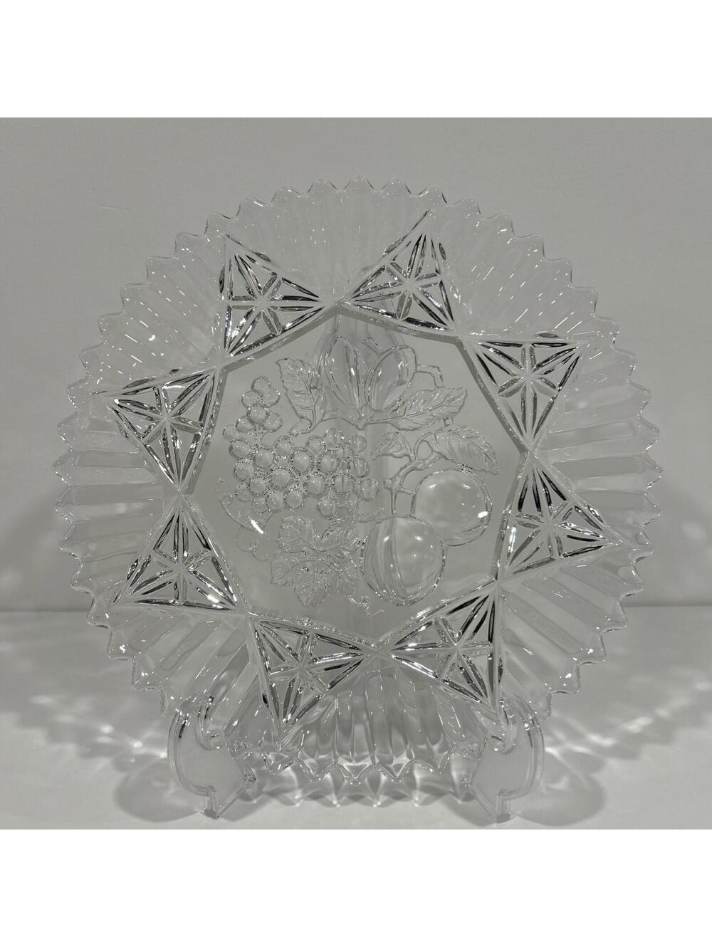 Vintage Heavy Cut Federal Glass Serving Platter Pioneer Pattern Fruit Design